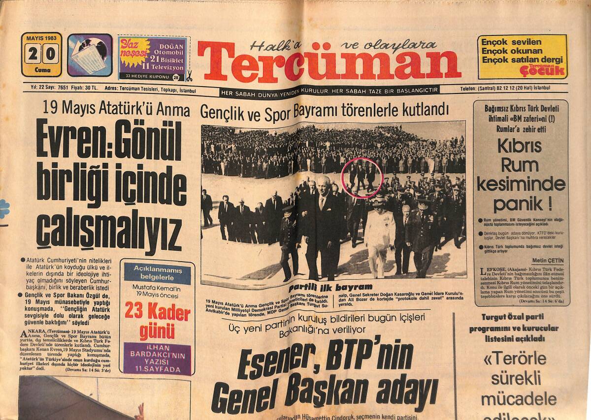 Tercüman Gazetesi 20 Mayıs 1983 - Toprak Altında Kalan 4 Kadın Kurtarıldı - Kenan Evren; Gönül Birliği İçinde Çalışmalıyız GZ132378 - 1