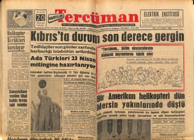 Tercüman Gazetesi 20 Nisan 1958 - Bir Amerikan Helikopteri Dün Mersin Yakınlarında Düştü GZ65852 - 2