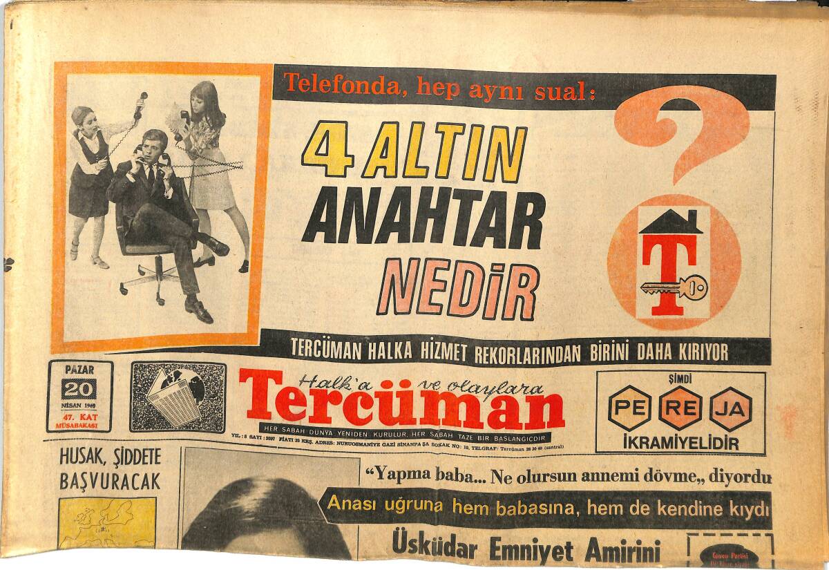 Tercüman Gazetesi 20 Nisan 1969 - Galatasaray Zirveye Kanar Arıyor - Sunay'ın Sağlık Durumu İyi GZ144944 - 1