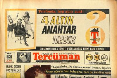 Tercüman Gazetesi 20 Nisan 1969 - Üsküdar Emniyet Amirini Öz Kızı Beş Kurşunla Öldürdü GZ86196 - 1