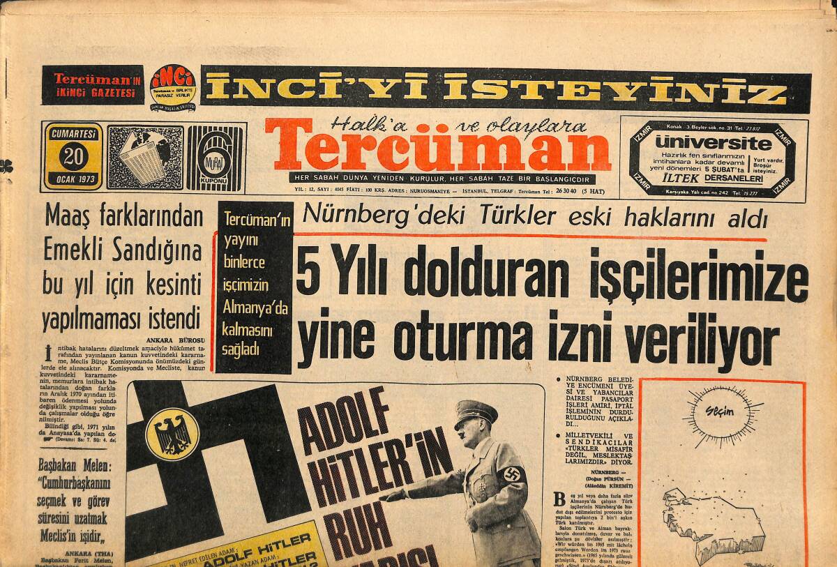 Tercüman Gazetesi 20 Ocak 1973 - Batı Trakya'da Cuma Namazı Kılan Türklerin Üzerine Buldozer Sürüldü! - Amerikalı 8 Müslüman Katledildi! GZ146299 - 1