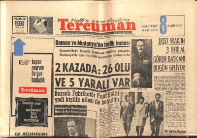 Tercüman Gazetesi 20 Şubat 1967 - Dost Irakın 3 İhtilal Gören Başkanı Bugün Geliyor. - Marlon Brando Özel Ve Güzel Sekreteri İle İstanbula Geldi GZ123648 - 1