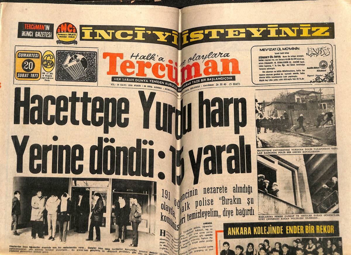 Tercüman Gazetesi 20 Şubat 1971 - Hacettepe Yurdu Harp yerine Döndü GZ143370 - 1