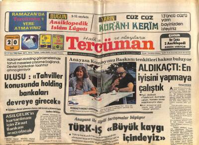Tercüman Gazetesi 20 Temmuz 1982 - Türk- İş , Büyük Kaygı İçindeyiz GZ53822 - 1