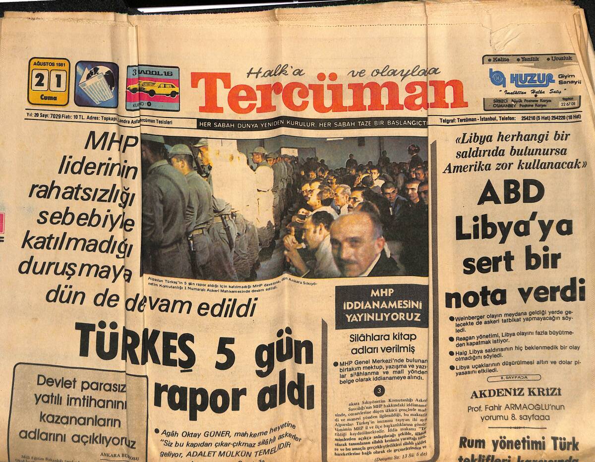 Tercüman Gazetesi 21 Ağustos 1981 - Türkeş 5 Gün Rapor Aldı - Milli Takım Kalesini Şenol Koruyacak GZ134555 - 1