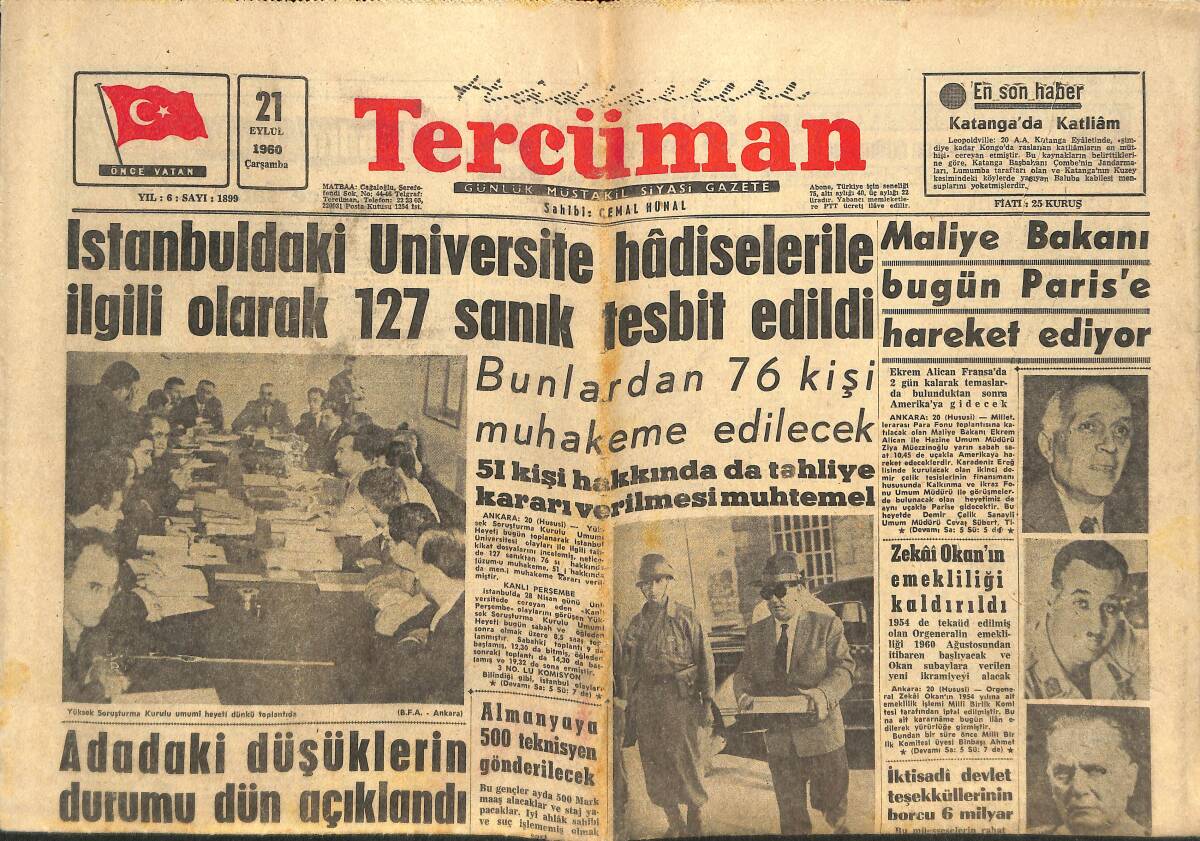 Tercüman Gazetesi 21 Eylül 1960 - Bağımsız Kıbrıs Cumhuriyeti Birleşmiş Milletlere Üye Kabul Edildi - Scilia Gabel, Sophia Loren'e Benzemek İstemiyor GZ146755 - 1