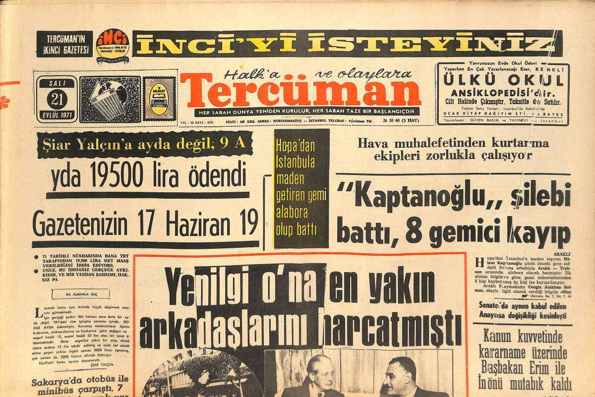 Tercüman Gazetesi 21 Eylül 1971 - Çayan Davasında Bir Sanık Para Verilmeseydi M. Has Öldürülecekti! GZ145829 - 1
