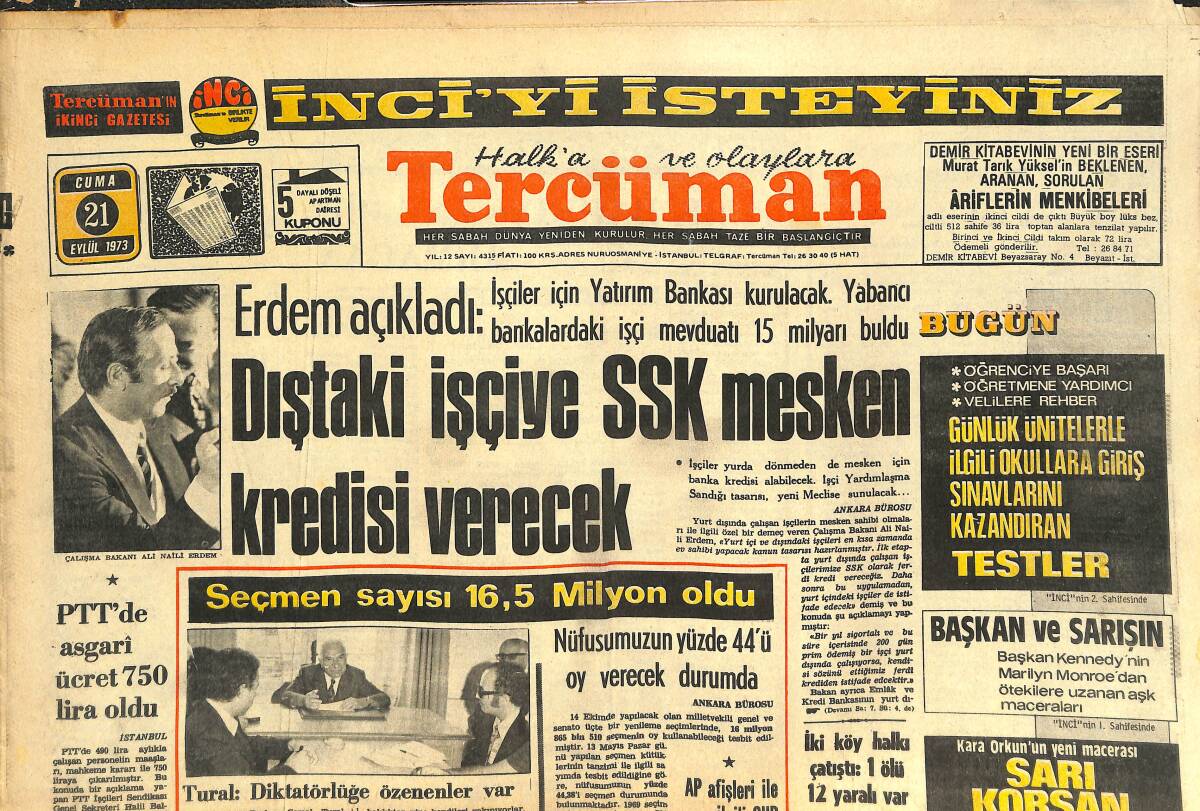Tercüman Gazetesi 21 Eylül 1973 - Sanayide 50 Yıl - Didi '' Piteşti'ye Turist Olarak Gideceğiz '' GZ144455 - 1