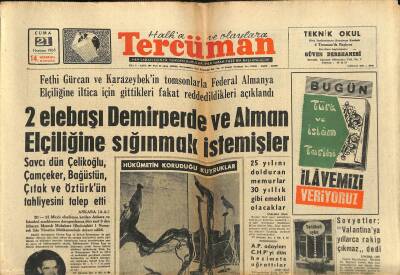 Tercüman Gazetesi 21 Haziran 1963 - Barzaninin Çeteci Akrabası Öldürüldü - 2 Elebaşı Demirperde Ve Alman Elçiliğine Sığınmak İstemişler GZ123449 - 1