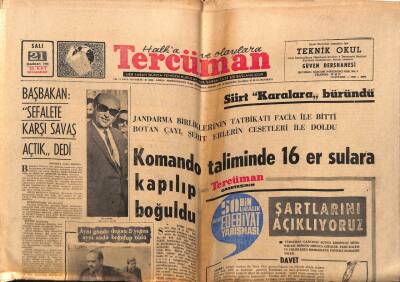 Tercüman Gazetesi 21 Haziran 1966 - Komando Taliminde 16 Er Sulara Kapılıp Boğuldu GZ55199 - 1