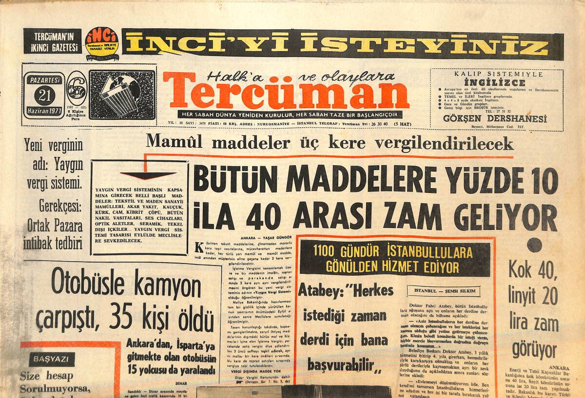 Tercüman Gazetesi 21 Haziran 1971 - Acuner İçin Komisyon Yarın Karar Verecek - Kupa Eskişehir'in GZ141537 - 1