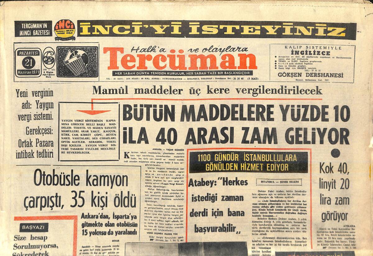 Tercüman Gazetesi 21 Haziran 1971 - Kupa Eskişehir'in - Hülya Koçyiğit'in Söz Davası'nın Son Sözü Yemin Olacak GZ156936 - 1