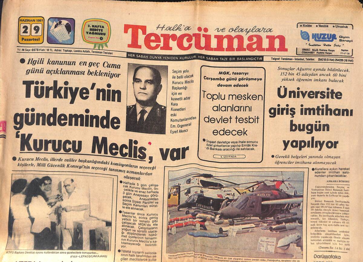 Tercüman Gazetesi 21 Haziran 1981 - Pierre Cardin, Türk Düğününe Katılıp Dansöze Para Yapıştırdı - Türkiye'nin Gündeminde Kurucu Meclis Var GZ132521 - 1
