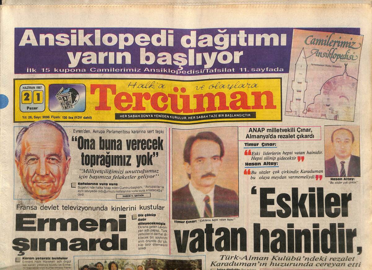 Tercüman Gazetesi 21 Haziran 1987 - Özal Sıkı Korumada - ANAP'ta İlçe Bunalımı GZ150259 - 1