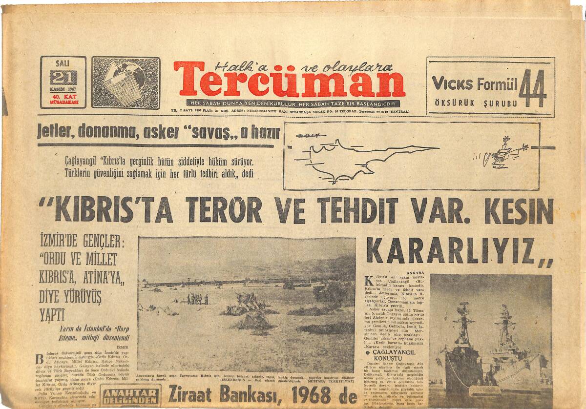 Tercüman Gazetesi 21 Kasım 1967 - Taksim Pamuk Eczanesi Gece Tamamen Yandı - Ticaret Bakanı Kuveyt'e Gitti GZ145146 - 1