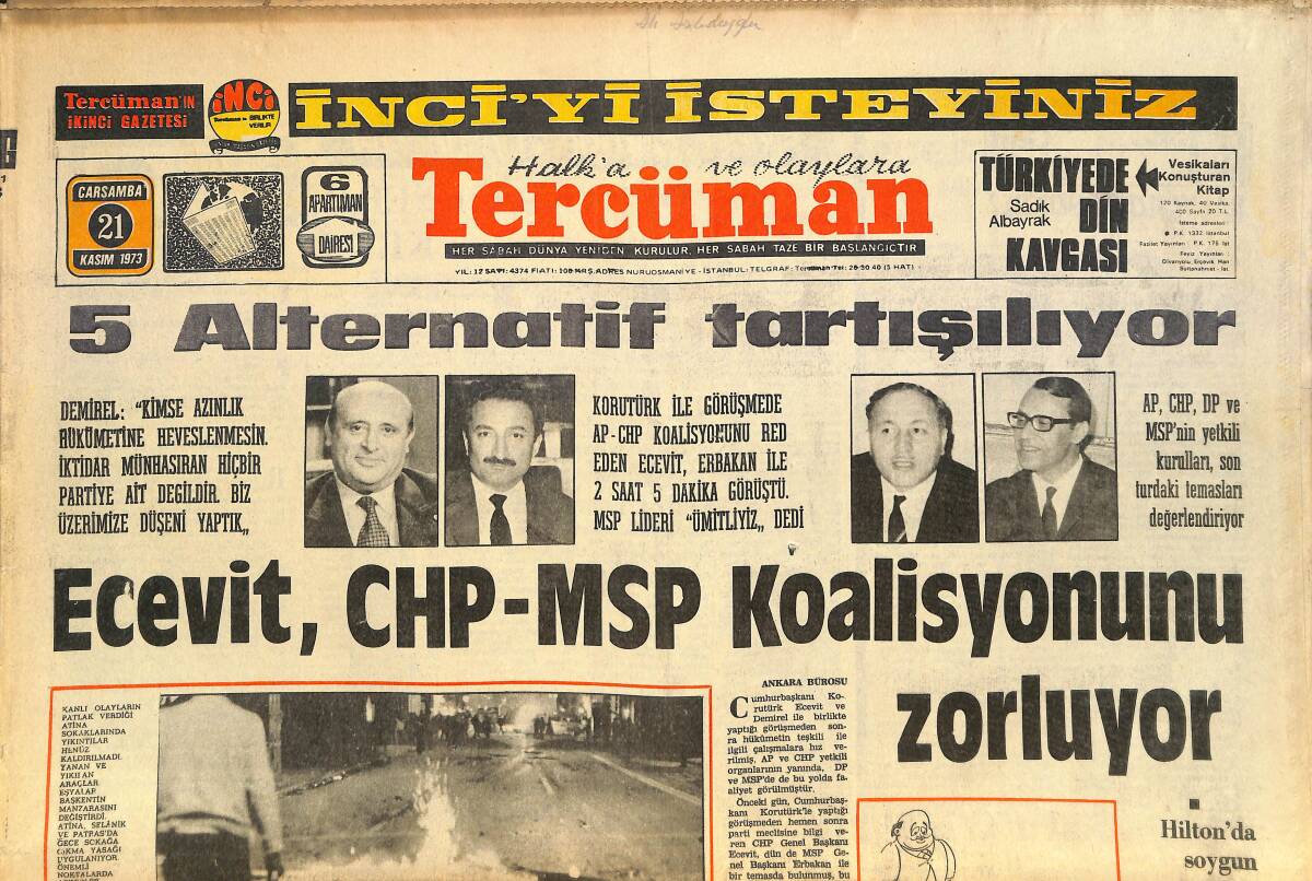 Tercüman Gazetesi 21 Kasım 1973 - Hilton'da Soygun Yapanlar Yurt Dışına Kaçmışlar - Yunan Halkı Şaşkınlık Ve Endişe İçinde GZ145564 - 1