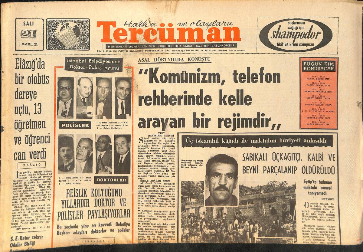Tercüman Gazetesi 21 Mayıs 1968 - Komünizm, Telefon Rehberinde Kelle Arayan Bir Rejimdir - Fransa'da Grevci İşçi Sayısı İki Milyonu Aştı! GZ145696 - 1