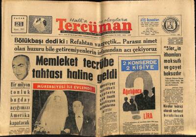 Tercüman Gazetesi 21 Nisan 1963 - Bir Milyon Tonluk Buğday Açığımızı Amerika Kapatacak GZ70714 - 1