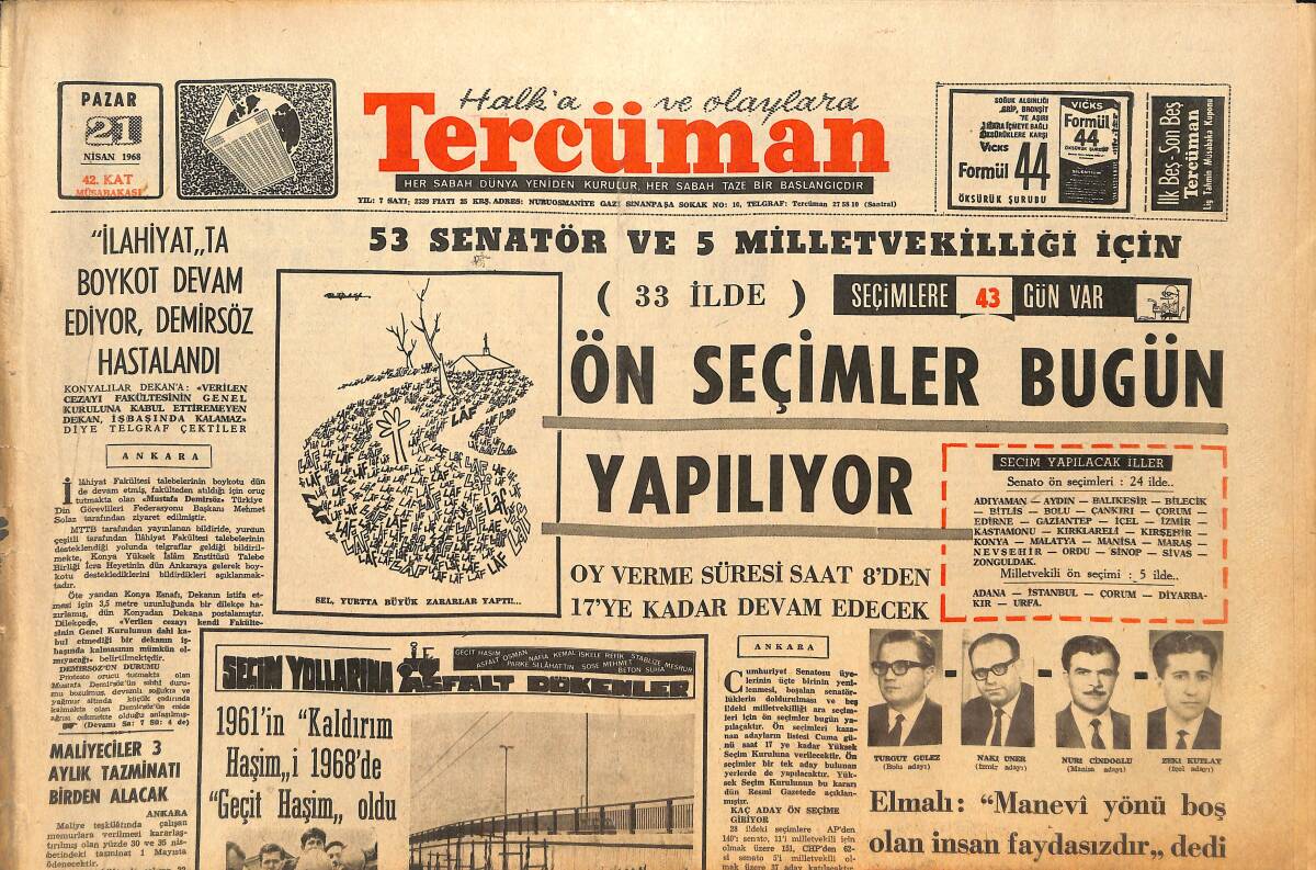 Tercüman Gazetesi 21 Nisan 1968 - İnsan Haklarında Amerika'yı Bir Zenci Temsil Edecek - Afyonlular Bir Düğünde Buluştular GZ145296 - 1