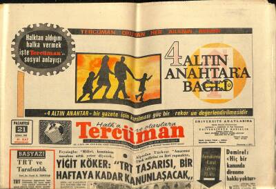 Tercüman Gazetesi 21 Nisan 1969 - Yiğit Köker TRT Tasarısı , Bir Haftaya Kadar Kanunlaşacak - Em. Müdür Muavini Zülfü Ağar Vefat Etti GZ123484 - 1