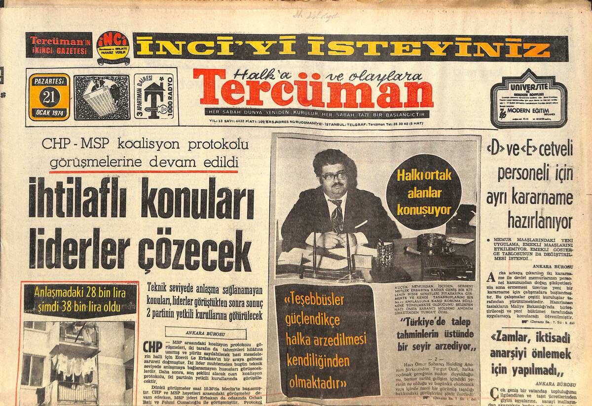 Tercüman Gazetesi 21 Ocak 1974 - Boğaziçi Köprüsünün Altında Deniz Dibinin Ses Dalgası İle Haritası Çizildi GZ144495 - 1