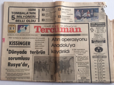 Tercüman Gazetesi 21 Ocak 1982 - KissingerDünyada Terörün Sorumlusu Rusyadır - GZ15059 - 2
