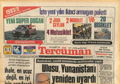 Tercüman Gazetesi 21 Ocak 1983 - Fatsa İddianamesinin Okunması Tamamlandı - Ulusu , Yunanistanı Yeniden Uyardı GZ127840 - 1