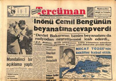 Tercüman Gazetesi 22 Ağustos 1956 - İnönü Cemil Bengünün Beyanatına Cevap Verdi GZ54394 - 1