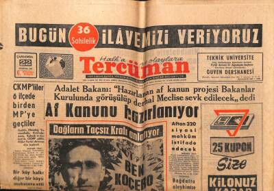 Tercüman Gazetesi 22 Ağustos 1962 - Af Kanunu Hazırlanıyor GZ55202 - 1