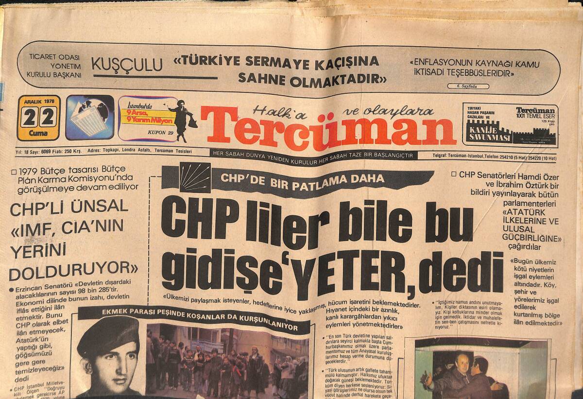Tercüman Gazetesi 22 Aralık 1978 - Kemer'deki Evlerin Yıkımı Sırasında Çıkan Olaylarda 4'ü Jandarma 8 Kişi Yaralandı GZ134664 - 1