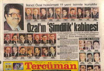 Tercüman Gazetesi 22 Aralık 1987 - İkinci Özal Hükümeti 11 Yeni İsimle Kuruldu GZ83215 - 1