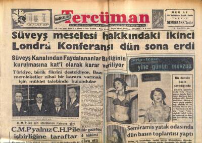 Tercüman Gazetesi 22 Eylül 1956 - Süveyş Kanalından Faydalananlar Birliğinin Kurulmasına Kati Olarak Zarar Veriliyor GZ118940 - 1