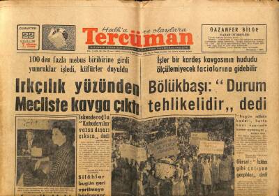 Tercüman Gazetesi 22 Eylül 1962 - Irkçılık Yüzünden Mecliste Kavga Çıktı GZ76018 - 1