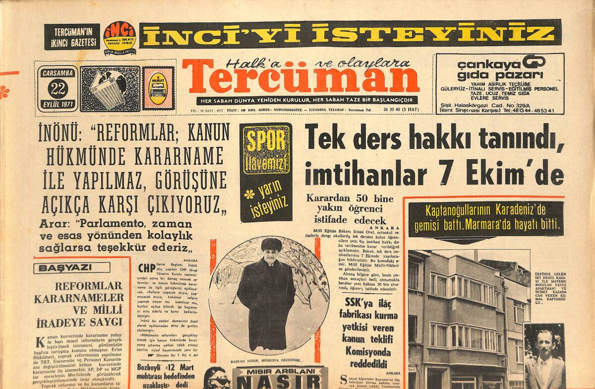 Tercüman Gazetesi 22 Eylül 1971 - Ataş Grevi Devam Ederse Akaryakıt İthal Edilecek! - Galatasaray'lı Futbolcular Metin Oktay'ı İstiyor! GZ145828 - 1