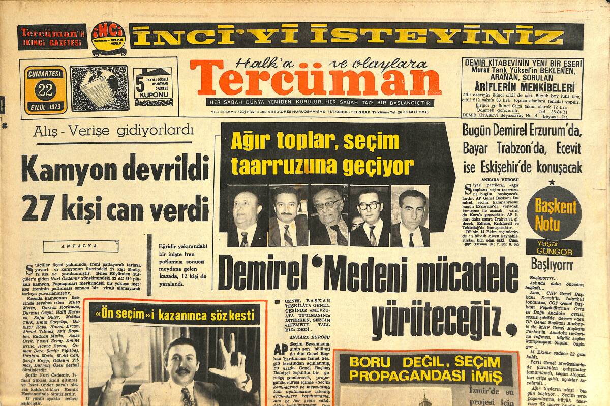 Tercüman Gazetesi 22 Eylül 1973 - Almanya'da Patron Olan Türkler - Galatasaray Lig'e Döndü GZ144457 - 1