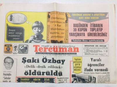 Tercüman Gazetesi 22 Haziran 1969 - Şaki Özbay Delik Deşik Edilerek Öldürüldü GZ53666 - 1