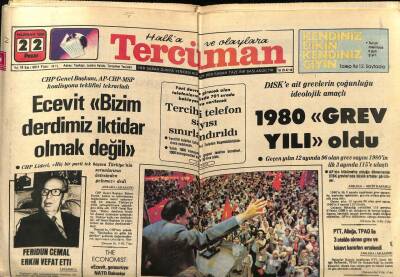 Tercüman Gazetesi 22 Haziran 1980 - Ecevit Bizim Derdimiz İktidar Olmak Değil GZ67572 - 2