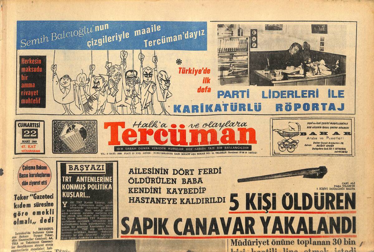 Tercüman Gazetesi 22 Mart 1969 - HASTAŞ'ın Kongresi Yarın Yapılıyor - Fikret Kırcan Genel Af İstedi GZ145394 - 1