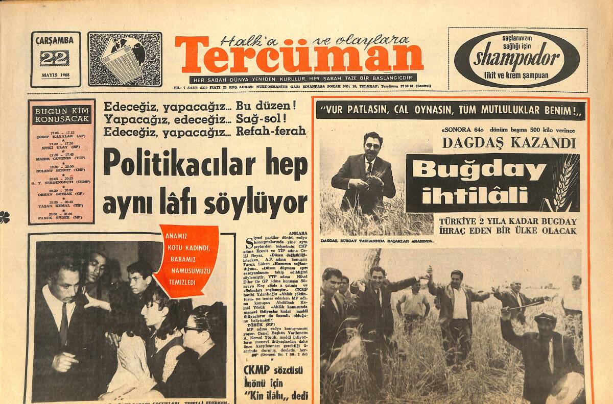 Tercüman Gazetesi 22 Mayıs 1968 - Ayaklanan Talebeleri De Gaulle Affetti - Galatasaray'ı Dün Metin Oktay Çalıştırdı! GZ145697 - 1