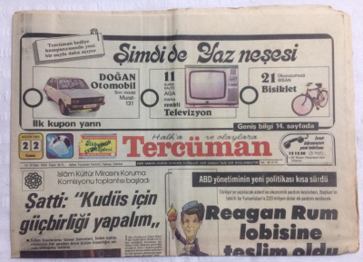 Tercüman Gazetesi 22 Nisan 1983 - ŞattiKudüs İçin Güç Birliği Yapalım,Reagan Rum Lobisine Teslim Oldu - GZ21164 - 1