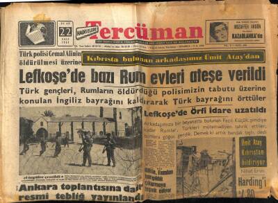 Tercüman Gazetesi 22 Ocak 1957 - Lefkoşede Bazı Rum Evleri Ateşe Verildi GZ54019 - 1