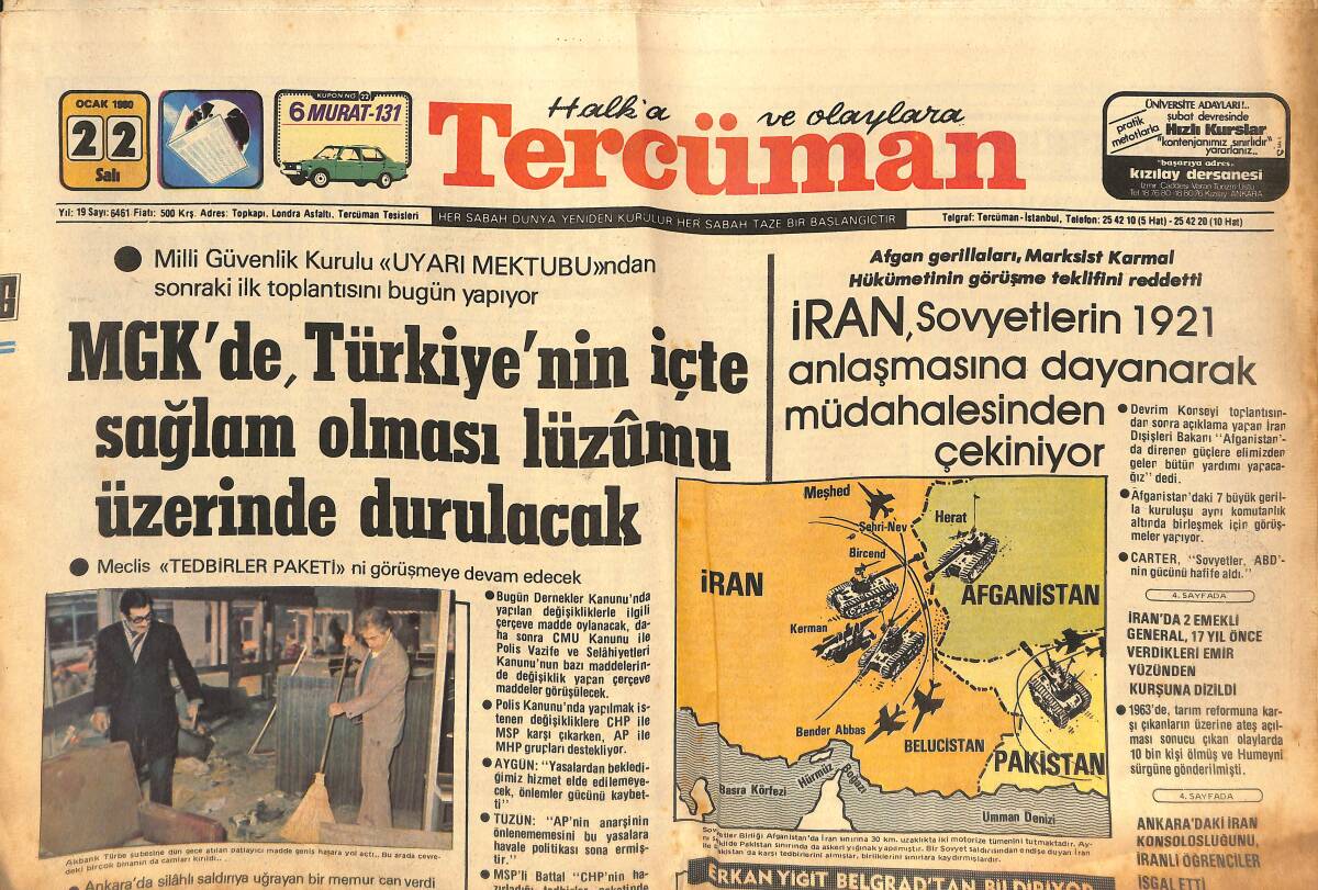 Tercüman Gazetesi 22 Ocak 1980 - İran'da 2 Emekli General Kurşuna Dizildi - THY'ye Grev Kararı Aldı GZ133862 - 1