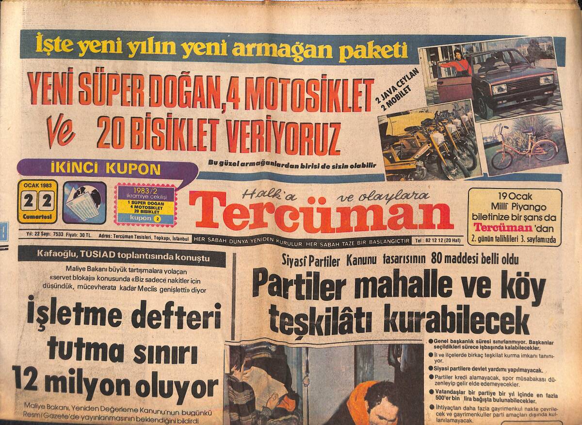 Tercüman Gazetesi 22 Ocak 1983 - Ağca : '' Planları 9 Kişi Yaptık '' - Türkeş'in Tahliye Talebi Salı Günü Karara Bağlanacak GZ134449 - 1