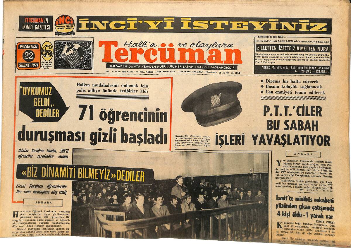 Tercüman Gazetesi 22 Şubat 1971 - Fehamet Öğün, Öğrencilerim Sayesinden Ölümü Yendim Dedi GZ144648 - 1