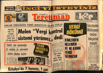 Tercüman Gazetesi 22 Temmuz 1970 - Emlak Vergisinin Tümü Senatoda Kabul Edildi GZ65868 - 2