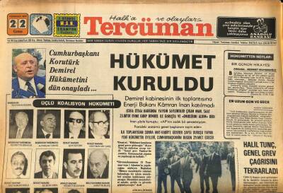 Tercüman Gazetesi 22 Temmuz 1977 - Cumhurbaşkanı Korutürk Demirel Hükümetini Dün Onayladı... GZ85684 - 1