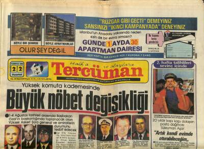 Tercüman Gazetesi 22 Temmuz 1985 - Cerrahoğlu Tahranda Öldü - Yüksek Komuta Kademesinde Büyük Nöbet Değişikliği GZ118039 - 1