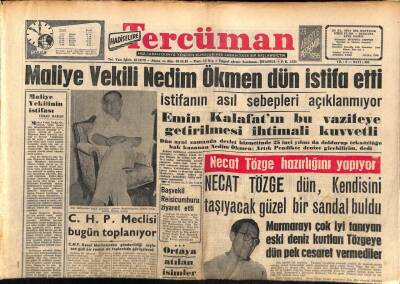 Tercüman Gazetesi 23 Ağustos 1956 - Maliye Vekili Nedim Ökmen İstifa Etti GZ54393 - 1