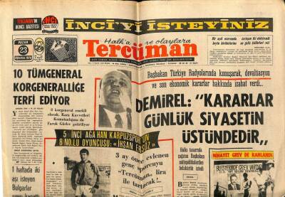 Tercüman Gazetesi 23 Ağustos 1970 - Demirel Kararlar Günlük Siyasetin Üstündedir GZ65438 - 1