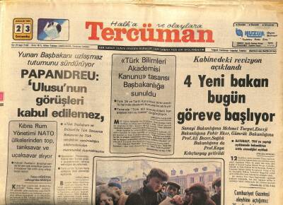 Tercüman Gazetesi 23 Aralık 1981 - Papandreu Ulusunun Görüşleri Kabul Edilemez - Mesut Erbayraktar Teftişi Unutup Ankaraya Döndü GZ122165 - 1